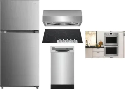 5 Piece Package Includes Refrigerator, Cooktop, Wall Oven, Hood And Dishwasher