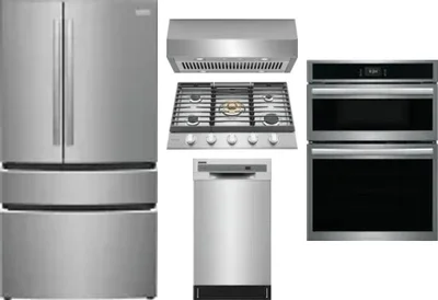 5 Piece Package Includes Refrigerator, Cooktop, Wall Oven, Hood And Dishwasher