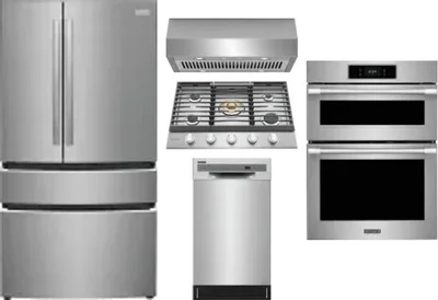 5 Piece Package Includes Refrigerator, Cooktop, Wall Oven, Hood And Dishwasher