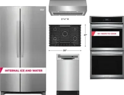 5 Piece Package Includes Refrigerator, Cooktop, Wall Oven, Hood And Dishwasher
