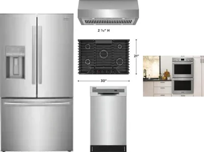5 Piece Package Includes Refrigerator, Cooktop, Wall Oven, Hood And Dishwasher