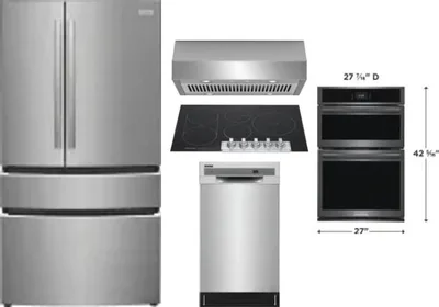 5 Piece Package Includes Refrigerator, Cooktop, Wall Oven, Hood And Dishwasher