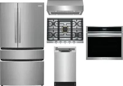 5 Piece Package Includes Refrigerator, Cooktop, Wall Oven, Hood And Dishwasher