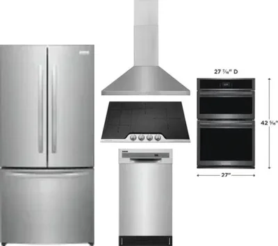5 Piece Package Includes Refrigerator, Cooktop, Wall Oven, Hood And Dishwasher