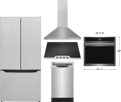 5 Piece Package Includes Refrigerator, Cooktop, Wall Oven, Hood And Dishwasher