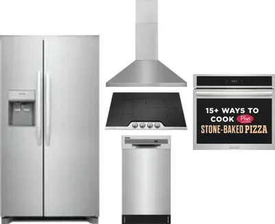 5 Piece Package Includes Refrigerator, Cooktop, Wall Oven, Hood And Dishwasher