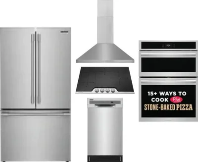 5 Piece Package Includes Refrigerator, Cooktop, Wall Oven, Hood And Dishwasher