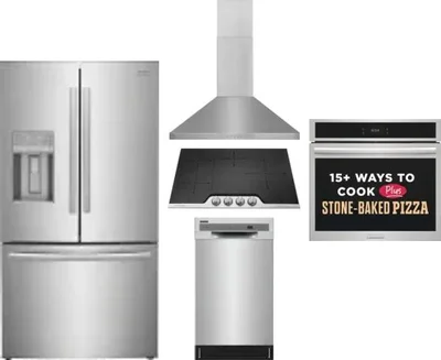 5 Piece Package Includes Refrigerator, Cooktop, Wall Oven, Hood And Dishwasher