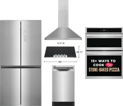 5 Piece Package Includes Refrigerator, Cooktop, Wall Oven, Hood And Dishwasher