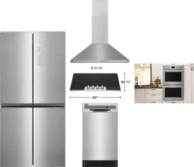 5 Piece Package Includes Refrigerator, Cooktop, Wall Oven, Hood And Dishwasher