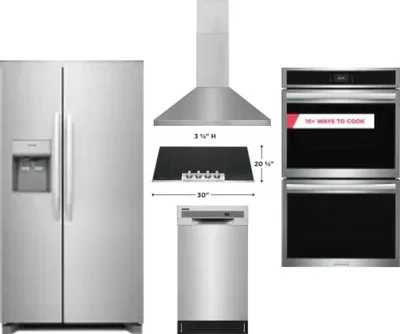 5 Piece Package Includes Refrigerator, Cooktop, Wall Oven, Hood And Dishwasher