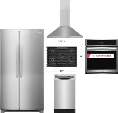 5 Piece Package Includes Refrigerator, Cooktop, Wall Oven, Hood And Dishwasher