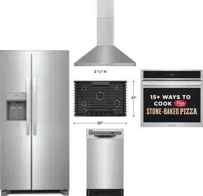 5 Piece Package Includes Refrigerator, Cooktop, Wall Oven, Hood And Dishwasher