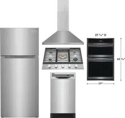 5 Piece Package Includes Refrigerator, Cooktop, Wall Oven, Hood And Dishwasher