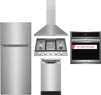 5 Piece Package Includes Refrigerator, Cooktop, Wall Oven, Hood And Dishwasher