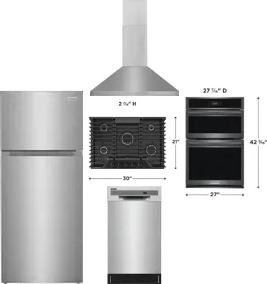 5 Piece Package Includes Refrigerator, Cooktop, Wall Oven, Hood And Dishwasher