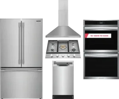 5 Piece Package Includes Refrigerator, Cooktop, Wall Oven, Hood And Dishwasher
