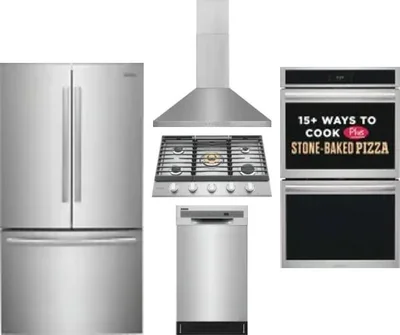 5 Piece Package Includes Refrigerator, Cooktop, Wall Oven, Hood And Dishwasher