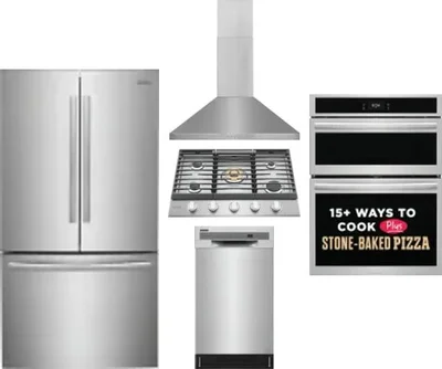 5 Piece Package Includes Refrigerator, Cooktop, Wall Oven, Hood And Dishwasher