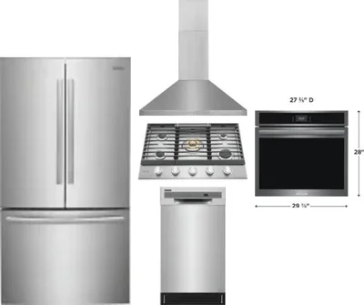 5 Piece Package Includes Refrigerator, Cooktop, Wall Oven, Hood And Dishwasher