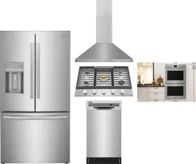 5 Piece Package Includes Refrigerator, Cooktop, Wall Oven, Hood And Dishwasher
