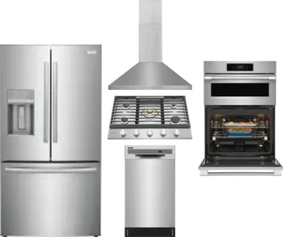 5 Piece Package Includes Refrigerator, Cooktop, Wall Oven, Hood And Dishwasher