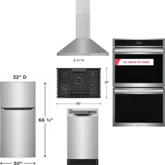 5 Piece Package Includes Refrigerator, Cooktop, Wall Oven, Hood And Dishwasher