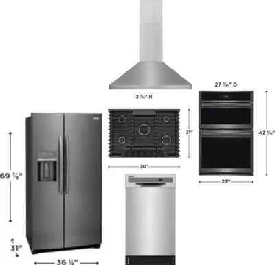 5 Piece Package Includes Refrigerator, Cooktop, Wall Oven, Hood And Dishwasher
