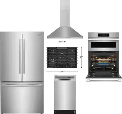 5 Piece Package Includes Refrigerator, Cooktop, Wall Oven, Hood And Dishwasher