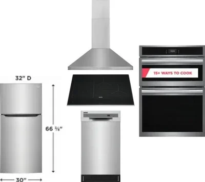 5 Piece Package Includes Refrigerator, Cooktop, Wall Oven, Hood And Dishwasher
