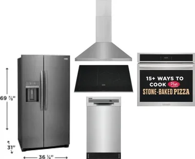 5 Piece Package Includes Refrigerator, Cooktop, Wall Oven, Hood And Dishwasher
