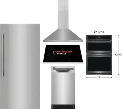 5 Piece Package Includes Refrigerator, Cooktop, Wall Oven, Hood And Dishwasher