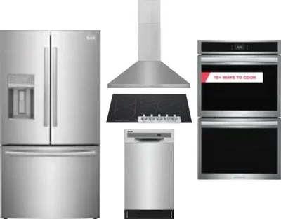 5 Piece Package Includes Refrigerator, Cooktop, Wall Oven, Hood And Dishwasher