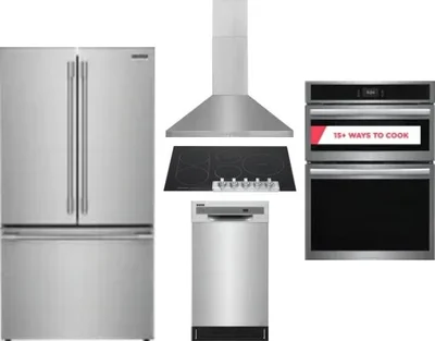 5 Piece Package Includes Refrigerator, Cooktop, Wall Oven, Hood And Dishwasher