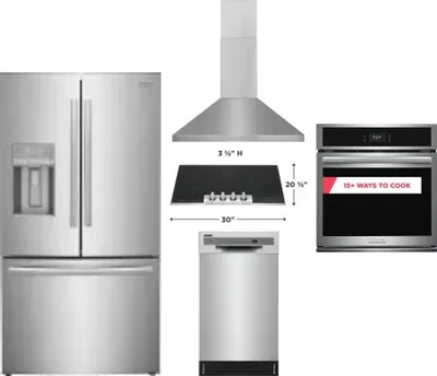 5 Piece Package Includes Refrigerator, Cooktop, Wall Oven, Hood And Dishwasher
