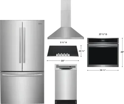 5 Piece Package Includes Refrigerator, Cooktop, Wall Oven, Hood And Dishwasher