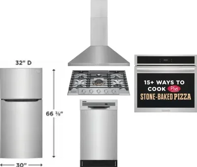 5 Piece Package Includes Refrigerator, Cooktop, Wall Oven, Hood And Dishwasher