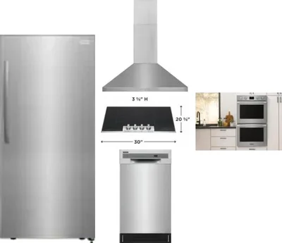 5 Piece Package Includes Refrigerator, Cooktop, Wall Oven, Hood And Dishwasher