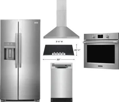5 Piece Package Includes Refrigerator, Cooktop, Wall Oven, Hood And Dishwasher
