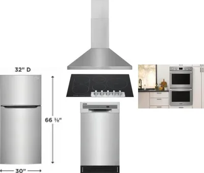 5 Piece Package Includes Refrigerator, Cooktop, Wall Oven, Hood And Dishwasher
