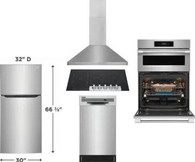 5 Piece Package Includes Refrigerator, Cooktop, Wall Oven, Hood And Dishwasher