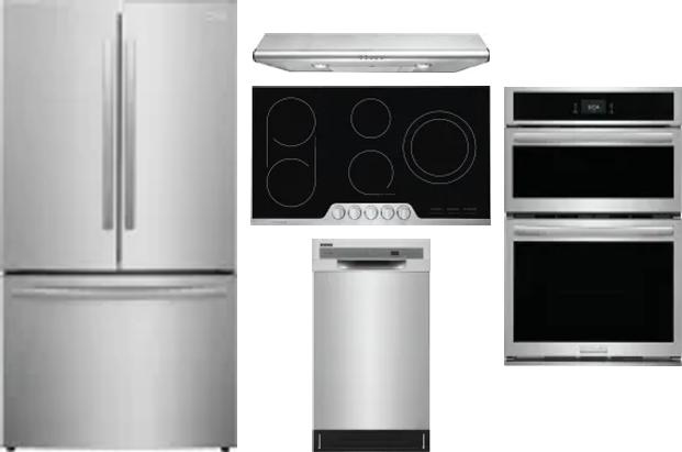 5 Piece Package Includes Refrigerator, Cooktop, Wall Oven, Hood And Dishwasher