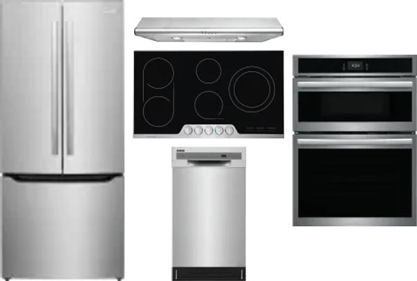 5 Piece Package Includes Refrigerator, Cooktop, Wall Oven, Hood And Dishwasher