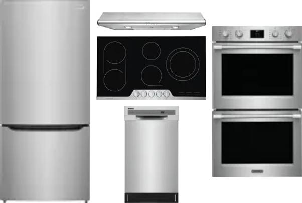 5 Piece Package Includes Refrigerator, Cooktop, Wall Oven, Hood And Dishwasher