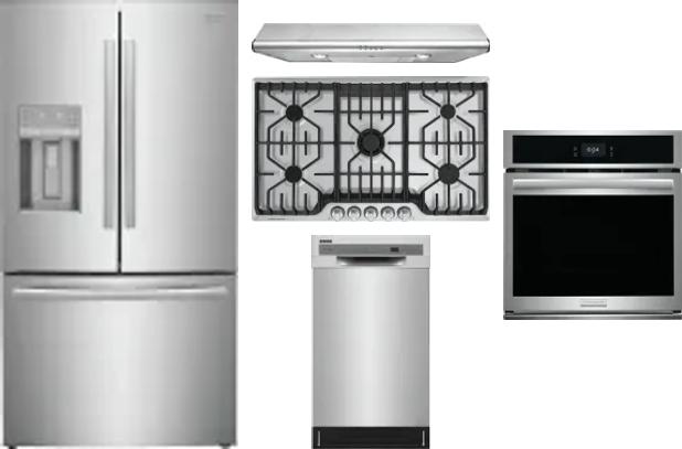 5 Piece Package Includes Refrigerator, Cooktop, Wall Oven, Hood And Dishwasher