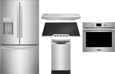 5 Piece Package Includes Refrigerator, Cooktop, Wall Oven, Hood And Dishwasher