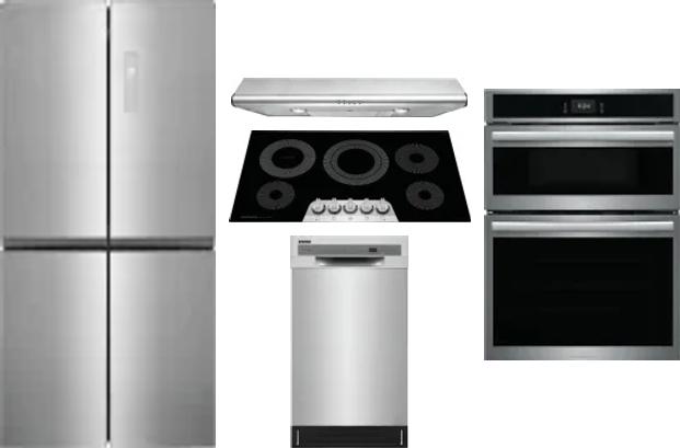 5 Piece Package Includes Refrigerator, Cooktop, Wall Oven, Hood And Dishwasher