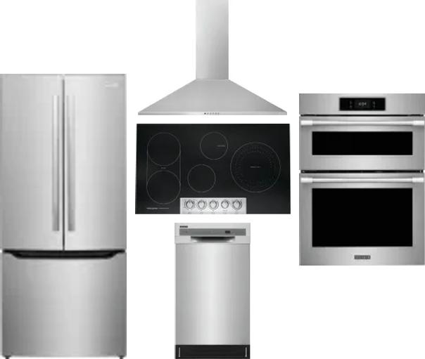 5 Piece Package Includes Refrigerator, Cooktop, Wall Oven, Hood And Dishwasher