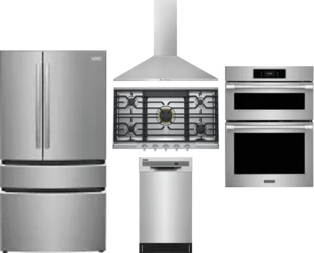 5 Piece Package Includes Refrigerator, Cooktop, Wall Oven, Hood And Dishwasher