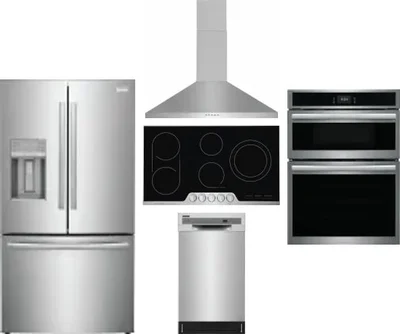 5 Piece Package Includes Refrigerator, Cooktop, Wall Oven, Hood And Dishwasher